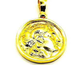 Colgante de plata y oro de Alejandro, moneda griega hecha a mano