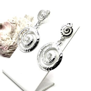 Greek Spiral Silver 925 Hammered Stud Earrings For Women