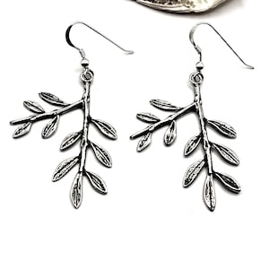 Olive Leaf Silver Dangle Earrings For Women