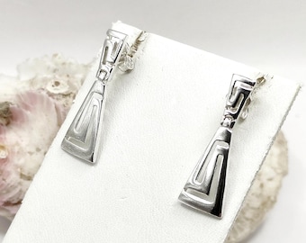 Handmade Sterling Silver 925 Greek Key Meander Stud Earrings For Women
