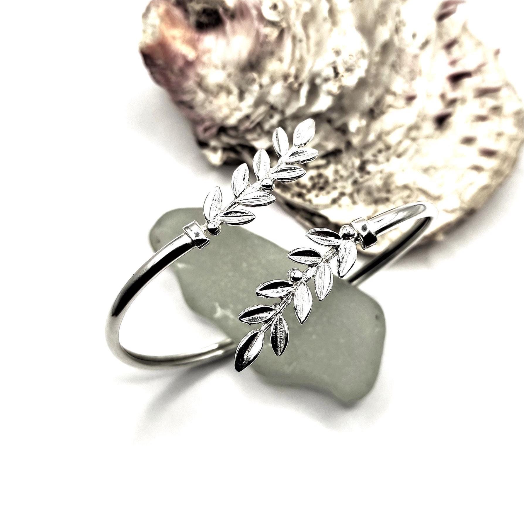 Handmade Silver 925 Olive Leaf Bangle Bracelet for Women - Etsy