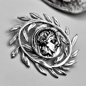 Handmade Goddess Athena Silver Pendant With Olive Wreath - Etsy