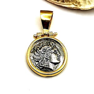 Ancient Greek Alexander the Great Coin Silver 925 Two Tone Pendant