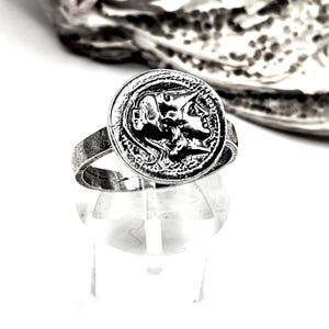 Handmade Sterling Silver 925 Ancient Greek Athena Coin Ring For Women