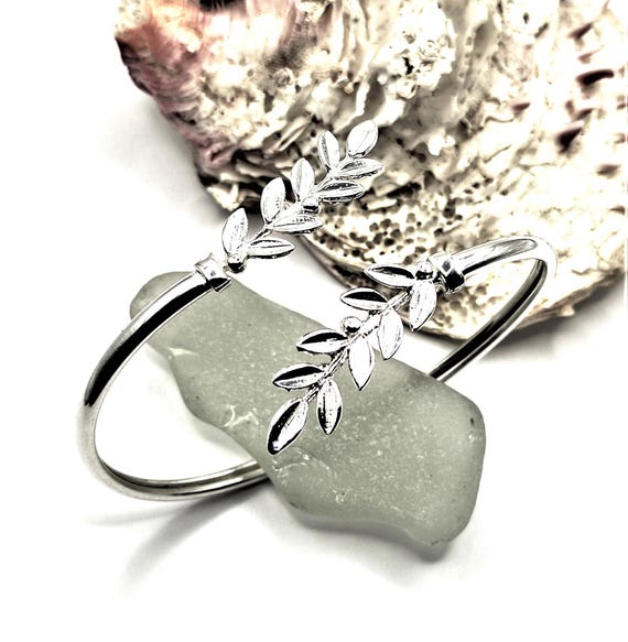 Handmade Silver 925 Olive Leaf Bangle Bracelet for Women - Etsy
