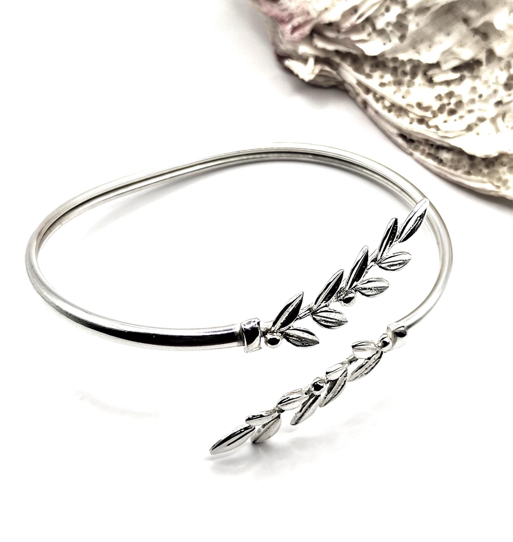 Handmade Silver 925 Olive Leaf Bangle Bracelet for Women - Etsy