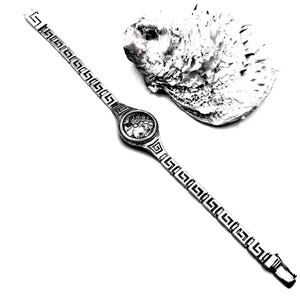 Handmade Ancient Greek Athena Owl Coin Silver 925 Bracelet with Greek Key