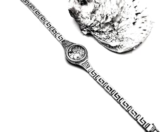 Pulseira artesanal da Deusa Atena em prata 925 com padrão grego: Mitologia Grega