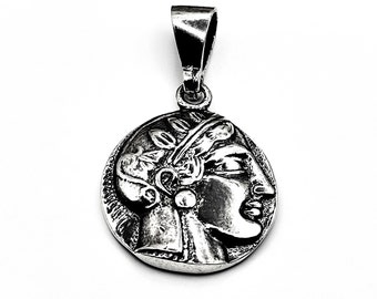 Handmade Greek Athena Owl Silver 925 Coin Pendant