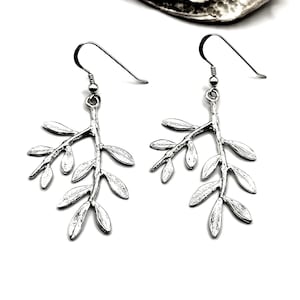 Greek Olive Leaf Silver Dangle Earrings For Women