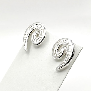Meander Greek Key Silver Stud Earrings For Women