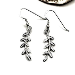 Greek Olive Leaf Silver Dangle Earrings For Women