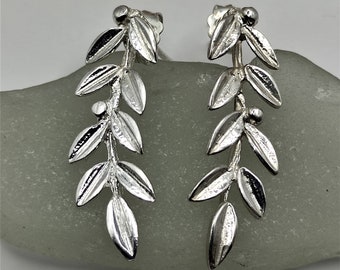 Handmade Olive Leaf Silver Stud Earrings For Women