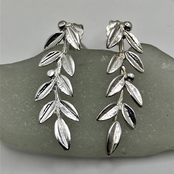 Handmade Olive Leaf Silver Stud Earrings For Women