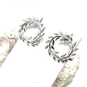 Greek Olive Leaf Silver Stud Earrings For Women
