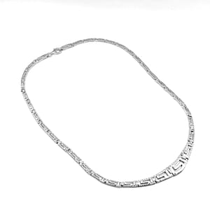 Handmade Greek Key Meander Silver Hammered Necklace For Women