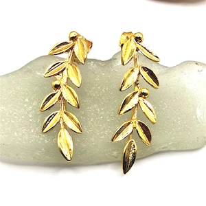 Greek Olive Leaf Silver Gold plated Stud Earrings For Women