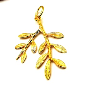 Greek Olive Leaf Silver Gold Plated Pendant image 3