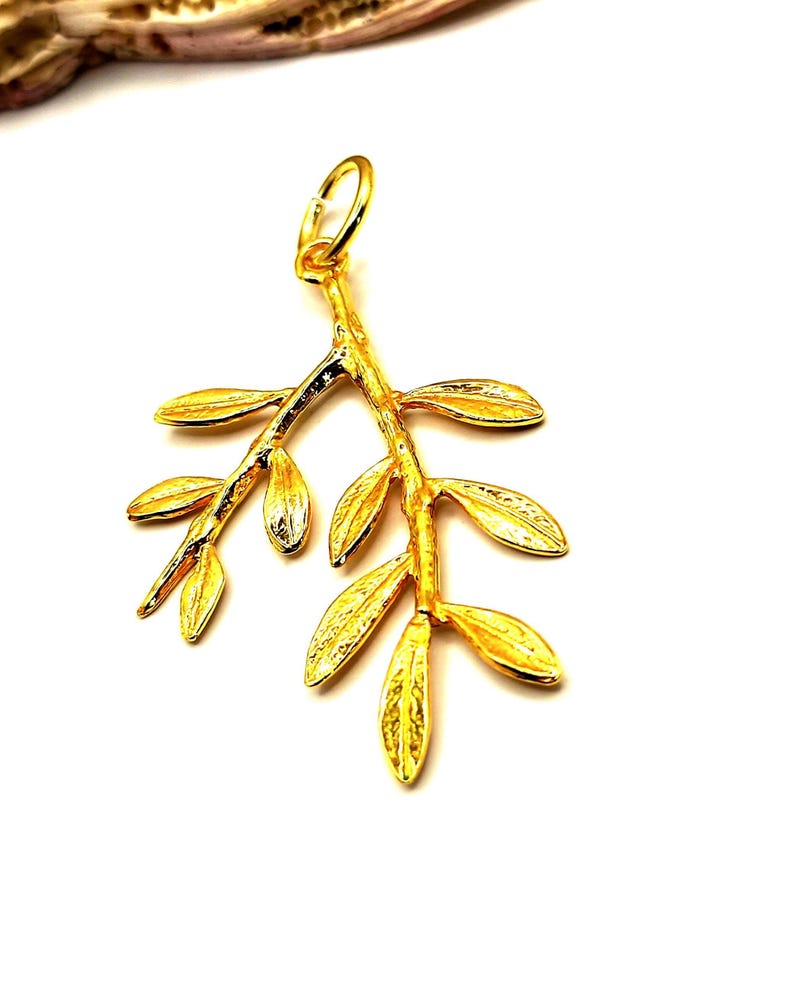 Greek Olive Leaf Silver Gold Plated Pendant image 3