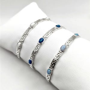 Greek Key Meander Silver 925 Bracelet with Opal
