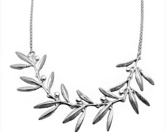 Handmade Olive Leaf  Silver Charm Necklace For Women