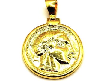 Athena Owl Pendant, 24k Gold-Plated Sterling Silver Coin