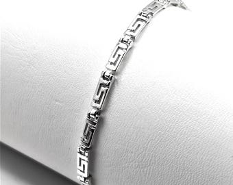 Greek Key Meander Silver Bracelet in Handmade