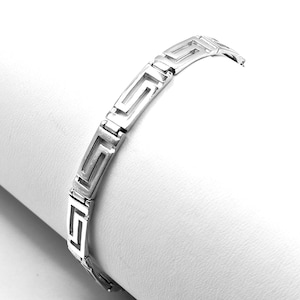 Pulsera de plata con meandro de llave griega hecha a mano