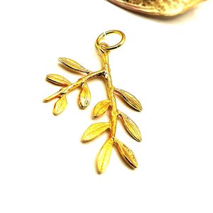 Greek Olive Leaf Silver Gold Plated Pendant image 2