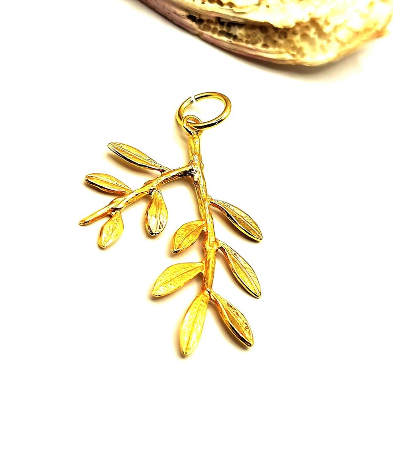 Greek Olive Leaf Silver Gold Plated Pendant image 2