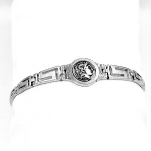 Greek Alexander the Great Coin Silver Bracelet with Greek Key