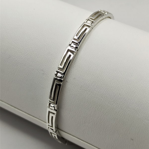 Bracelet en argent à clé grecque antique (méandre)