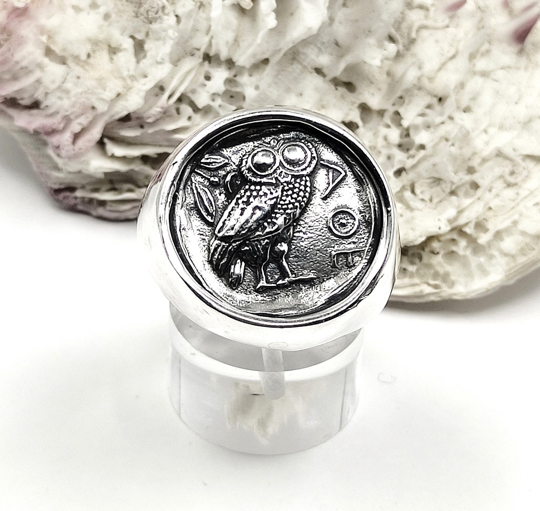 Handmade Owl of Athena Silver Signet Ring