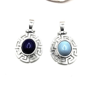 Greek Key Meander Silver Pendant with Lapis Lazuli and Turquoise