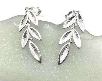 Orecchini a forma di ramo d'ulivo in argento sterling 925, orecchini a forma di ulivo, orecchini a forma di ulivo, orecchini a forma di foglia, orecchini a perno a forma di foglia