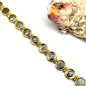 Handmade Ancient Greek Coin Silver 925 Two Tone Bracelet