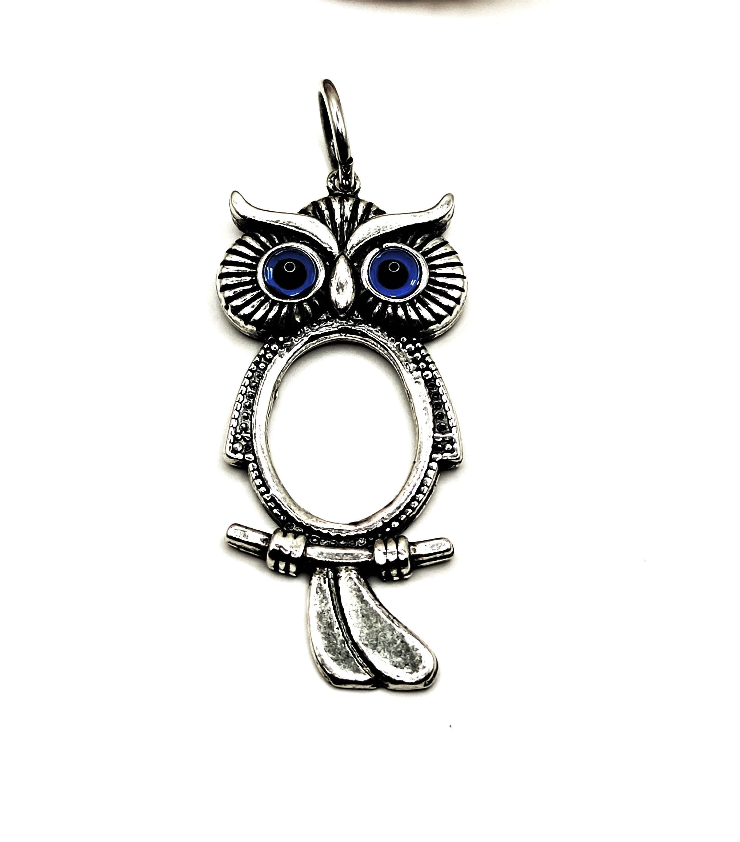 Owl Goddess Athena Silver 925 Pendant with Evil Eye