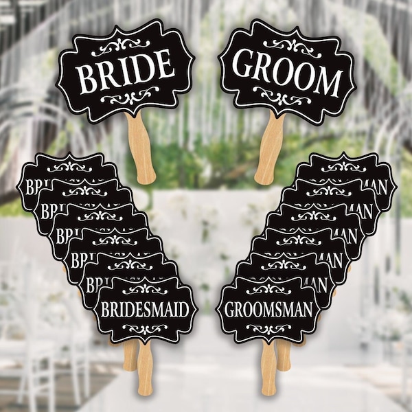 14Pcs/Set Wedding Props With Wooden Handle, Bride Groom Signs, Groomsman Signs, Bridesmaid Sign, Wedding Party Photo Booth Props