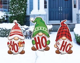 HOHOHO Gnomo Yard Señal de bienvenida – Gnomos de estaca de metal al aire libre de Navidad para decoraciones navideñas, jardín de Navidad, camino de patio