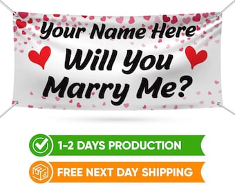 Custom Vinyl Banner Sign Multiple Sizes Name Will You Marry Me Red Pink Lifestyle Will You Marry Me Outdoor Red 4 Grommets 24inx48in One Banner 