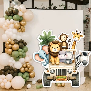 Décorations de fête safari pour bébé, Décorations d'animaux de safari à découper, Panneaux de jardin, Accessoires de fête, Centres de table de toile de fond pour baby shower et fête d'anniversaire