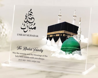 Personalized Umrah & Hajj Mubarak Acrylic Plaque, Islamic Gift for Eid, Ramadan, Special Occasions, Gift for Couples Family Acrylic Keepsake