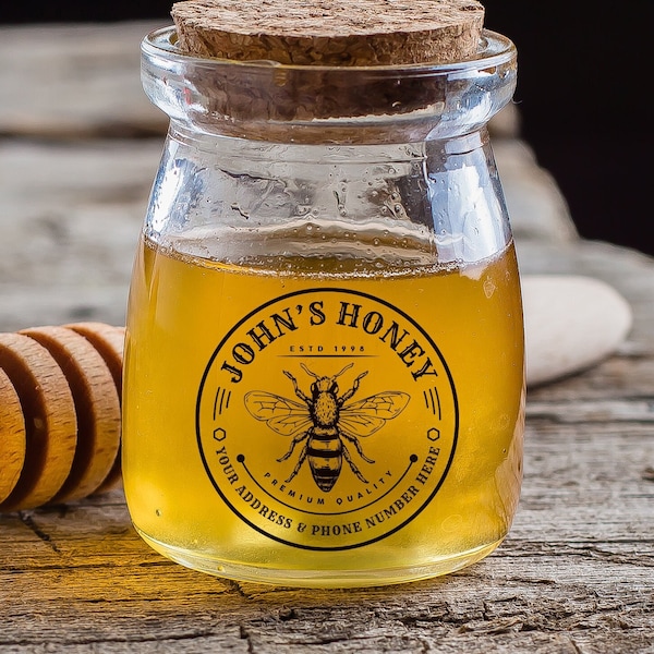 Personalized Honey Clear Vinyl Stickers, Custom Honey Product Stickers, Honey Labels for Mason, Round Honey Bee Favors, Honey Lid Stickers