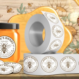 Personalized Honey Roll Labels, Custom Honey Product Stickers, Business Honey Labels for Mason, Honey Bee Favors, Honey Lid Stickers