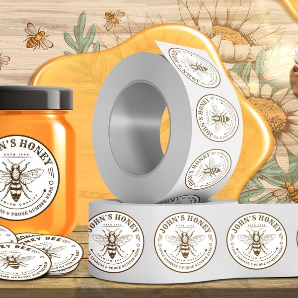 Personalized Honey Roll Labels, Custom Honey Product Stickers, Business Honey Labels for Mason, Honey Bee Favors, Honey Lid Stickers