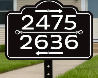 Custom House Number Yard Sign with Arrows, Multiple Address Directional Sign with 16" Stake, Rust-Free Aluminum Lawn Sign for Homes, Cabins