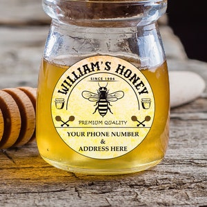 Personalized Honey Stickers, Custom Honey Product Stickers, Business Honey Labels for Mason, Round Honey Bee Favors, Honey Lid Stickers