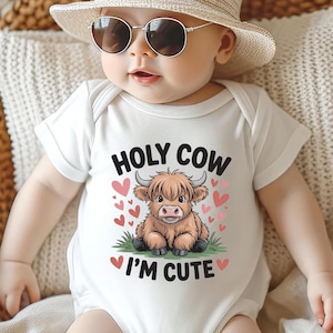 Holy Cow I’m Cute Baby Bodysuit, Baby Shirt, Toddler Sweatshirt - Funny Cow Baby Outfit, Cute Farm Baby Gift, Country Style Look