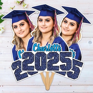 Custom Face Fans With Wooden Handle, Graduation Head, Grad Face Fans, Class of 2025 Head Fans, Graduation Faces on a Stick