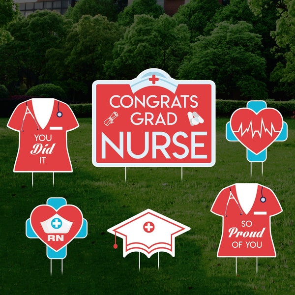 Nurse Graduation Yard Sign Decorations Cutouts, Congrats Grad Lawn Decorations Medical Nursing Graduation Party Lawn Signs With Metal Stakes